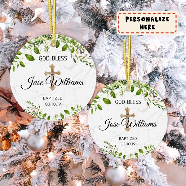 Personalized God Bless You Baptized Ceramic Ornament, Custom Date Christened Ornament, Christmas Gift