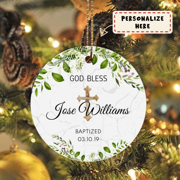 Personalized God Bless You Baptized Ceramic Ornament, Custom Date Christened Ornament, Christmas Gift