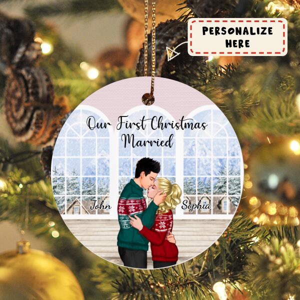 Personalized Kissing Couple Gift Ornament, Our First Christmas Married Ornament, Engaged Gift Ornament, Wedding Christmas Gift Ornament