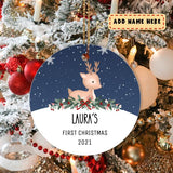 Custom Name Baby's First Christmas 2021 Ceramic Ornament, Nursery Gift Ornament