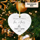 Our First Christmas as Mr. and Mrs. Wedding Heart Ornament, Wedding Gift Ornament, Keepsake Gift, Couples Gift, Bride Gift, Groom Gift