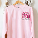 Team Name Rainbow Breast Cancer Sweatshirt, Cancer Awareness Crew Neck, Personalized Team Cancer Long Sleeve , Cancer Support Team Sweater