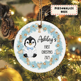 Personalized Baby's First Christmas Ornament, Baby Penguin 1st Christmas