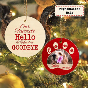 Personalized Hello and Hardest Goodbye To My Pet Christmas Ornament, Custom Photo Memorial Ornament