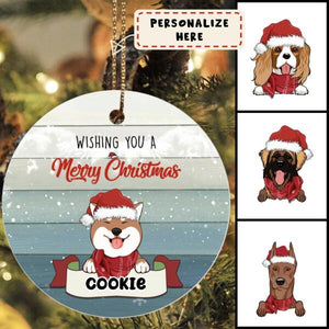 Personalized Dog Wishing You A Merry Christmas Ceramic Ornament, Gift For Dog Lovers