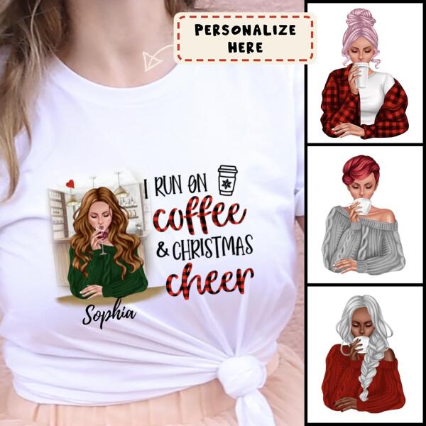 Personalized Coffee Girl and Christmas Cheer Shirt, Gift For Girl