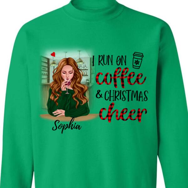 Personalized Coffee Girl and Christmas Cheer Sweatshirt, Gift For Girl