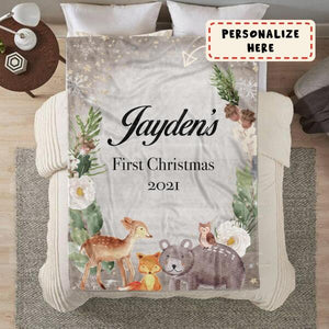 Personalized Baby Name First Christmas Fleece Blanket, Baby Shower Gift 1st Chirstmas