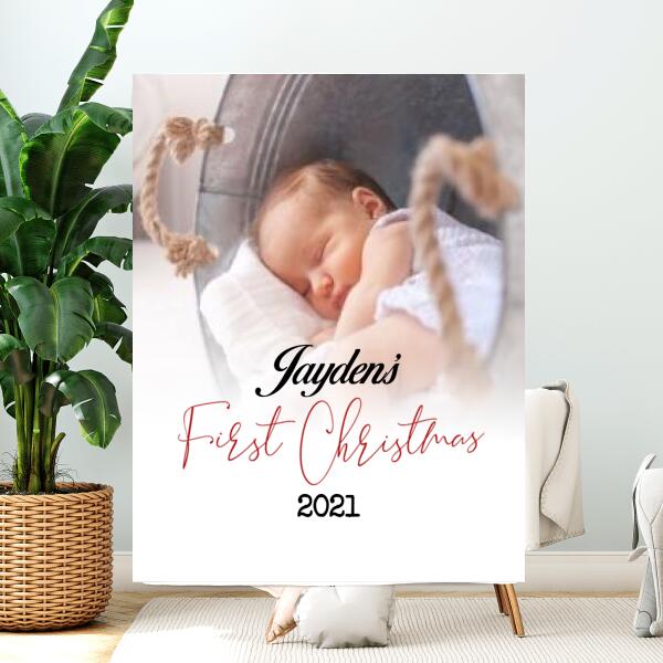 Personalized Baby Photo First Christmas Fleece Blanket, Baby Shower Gift 1st Christmas