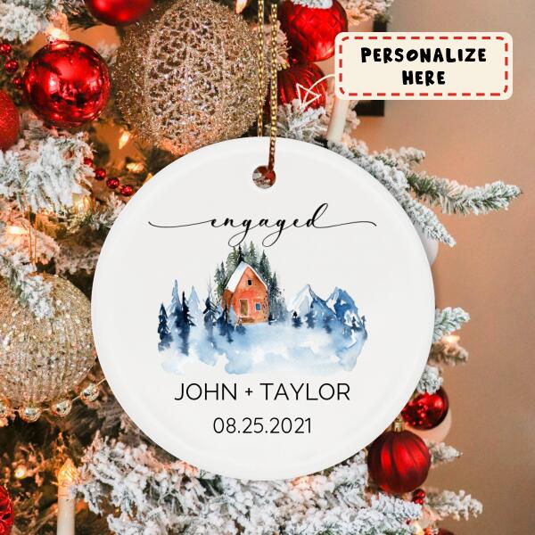 Personalized Engagement Announcement Couples Ornament, Engagement Gift Ornament, Gift For Her , Gift For Him