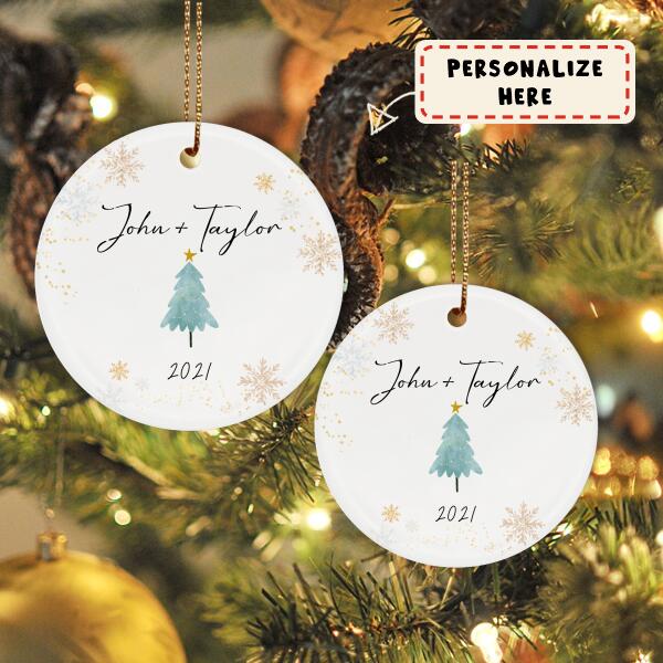 Personalized Couple Names and Year Ceramic Christmas Ornament, Christmas Gift, Gift For Him, Gift For Her