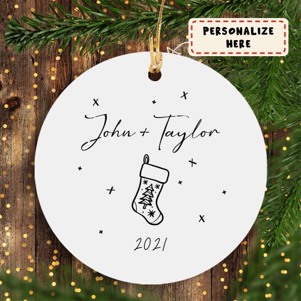 Personalized Couple Names and Year Ceramic Christmas Ornament, Christmas Gift, Gift For Him, Gift For Her