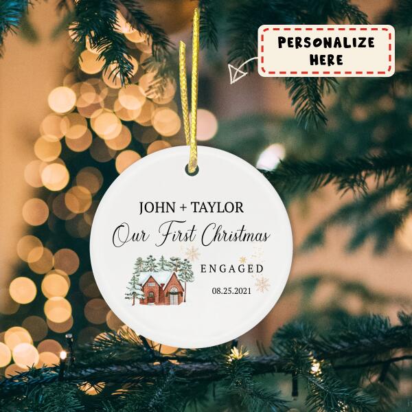 Personalized Couple Names and Year Our First Christmas Ceramic Ornament, Christmas Gift, Gift For Him, Gift For Her
