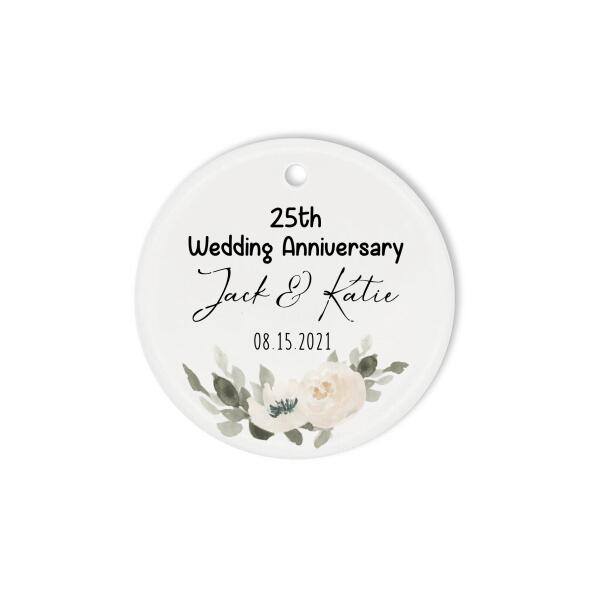 Personalized 25th Wedding Anniversary Ceramic Ornament, Silver Anniversary Gift, Christmas Gifts, For Him For Her