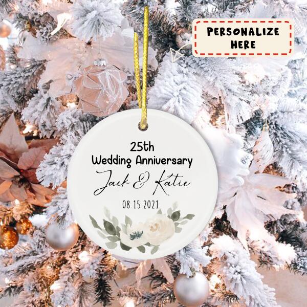 Personalized 25th Wedding Anniversary Ceramic Ornament, Silver Anniversary Gift, Christmas Gifts, For Him For Her