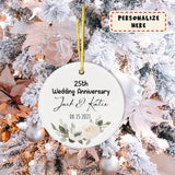 Personalized 25th Wedding Anniversary Ceramic Ornament, Silver Anniversary Gift, Christmas Gifts, For Him For Her