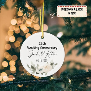 Personalized 25th Wedding Anniversary Ceramic Ornament, Silver Anniversary Gift, Christmas Gifts, For Him For Her