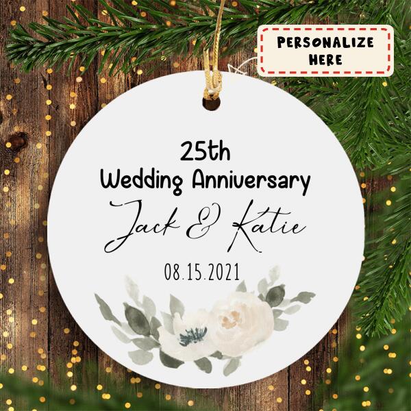 Personalized 25th Wedding Anniversary Ceramic Ornament, Silver Anniversary Gift, Christmas Gifts, For Him For Her