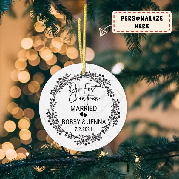 First Christmas Married Ornament, Newlywed Gift Christmas Ornament, Couple Gift Ornament, Personalized Mr Mrs Wedding Ornament, Wedding Gift Keepsake