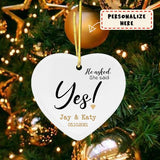 Personalized She Said Yes Engagement Heart Ornament, Ceramic Heart Ornament, Christmas Gift, Gift For Him, Gift For Her