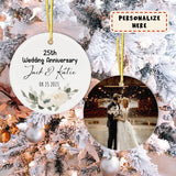 Personalized 25th Wedding Anniversary Ceramic Ornament, Silver Anniversary Gift, Christmas Gifts, For Him For Her