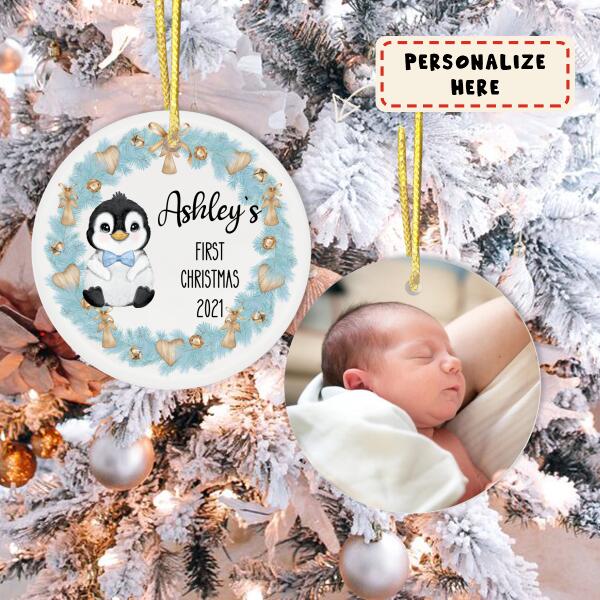 Personalized Baby's First Christmas Ornament, Baby Penguin 1st Christmas