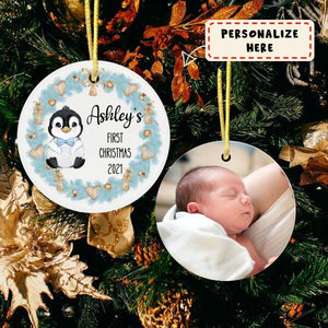 Personalized Baby's First Christmas Ornament, Baby Penguin 1st Christmas