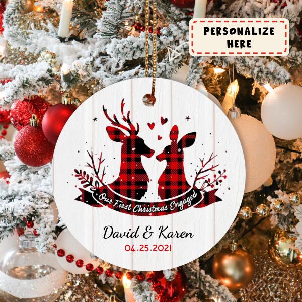 Personalized Our First Christmas Engaged Deer Ornament, Just Engaged Ornament, Custom Engagement Gift, Gift For Him, Gift For Her