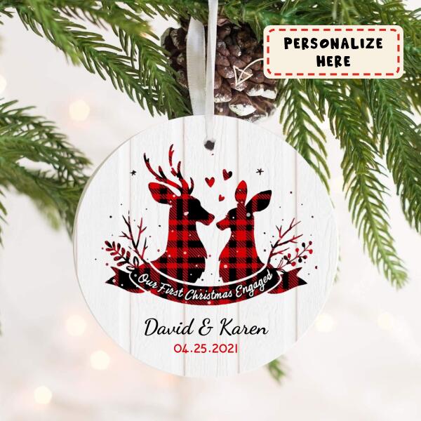 Personalized Our First Christmas Engaged Deer Ornament, Just Engaged Ornament, Custom Engagement Gift, Gift For Him, Gift For Her