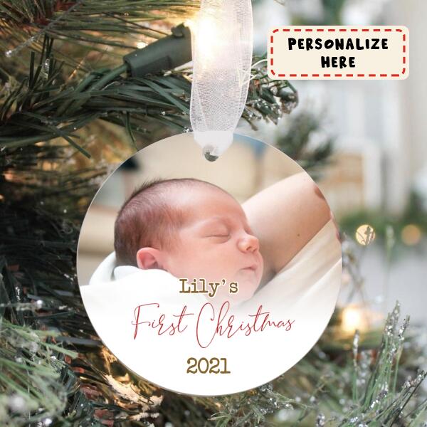 Personalized Baby Photo First Christmas Ceramic Ornament, Custom Photo Ornament