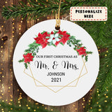 Mr and Mrs Ornament, Just Married Ornament, Mr and Mrs Christmas Gift, Wedding Ornaments, Personalized Wedding Christmas Gift Ideas