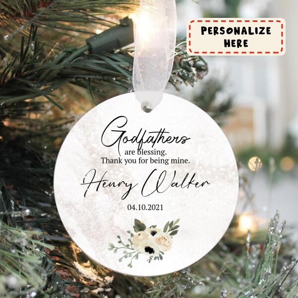 Personalized Godfather Ornament, Godfather Thank You Keepsake, Christening Ceramic Ornament, Christmas Gift