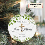 Personalized God Bless You Baptized Ceramic Ornament, Custom Date Christened Ornament, Christmas Gift