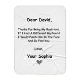 Funny Valentine Gift for Boyfriend, Valantine Gift For Him, Dear Boyfriend Thanks for Being My BF Blanket