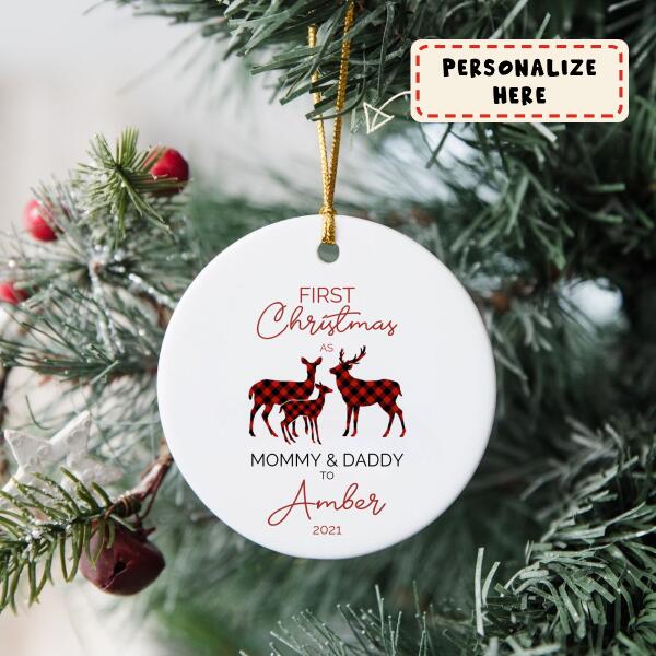 First Christmas As Mom&Dad Ornament, Personalized Ornament for Mom&Dad, New Baby Parent Gift Ornament