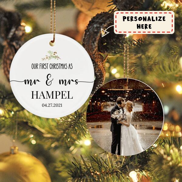 Personalized Our First Christmas As Mr and Mrs Ornament, Custom Christmas Married, Gift For Her, Gift For Him