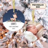 Custom Name Baby's First Christmas 2021 Ceramic Ornament, Nursery Gift Ornament