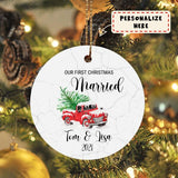 Our First Christmas Married Truck Christmas Ornament, Personalized Christmas Ornament, Wedding Ornament Mr and Mrs Wedding Gift