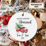 Our First Christmas Married Truck Christmas Ornament, Personalized Christmas Ornament, Wedding Ornament Mr and Mrs Wedding Gift