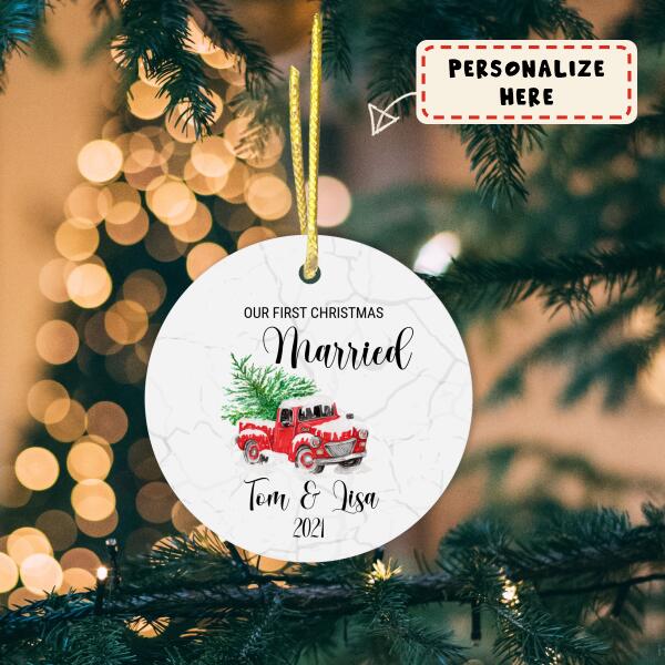 Our First Christmas Married Truck Christmas Ornament, Personalized Christmas Ornament, Wedding Ornament Mr and Mrs Wedding Gift