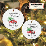 Our First Christmas Married Truck Christmas Ornament, Personalized Christmas Ornament, Wedding Ornament Mr and Mrs Wedding Gift