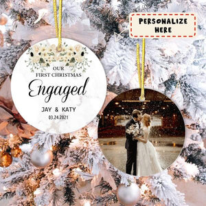 Personalized Our First Christmas Engaged Ornament, Gift For Him, Gift For Her Engagement Ornament