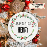 Personalized Photo Good Boy List Ornament, Christmas Ornament, Gift For Him
