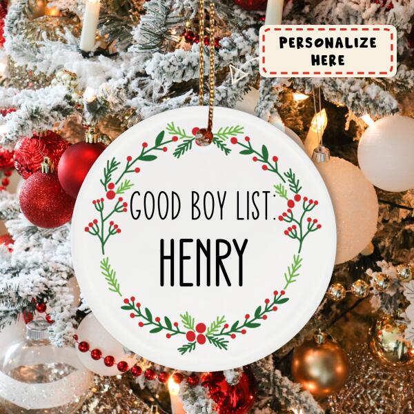 Personalized Photo Good Boy List Ornament, Christmas Ornament, Gift For Him