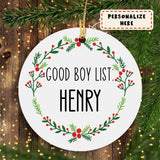 Personalized Photo Good Boy List Ornament, Christmas Ornament, Gift For Him