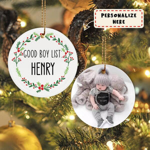 Personalized Photo Good Boy List Ornament, Christmas Ornament, Gift For Him
