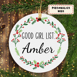 Personalized Photo Good Girl List Ornament, Christmas Ornament, Gift For Her