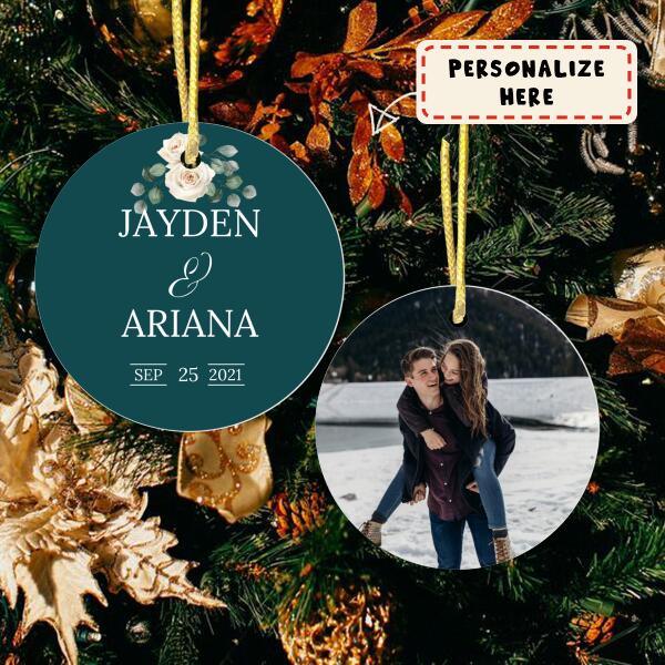 Personalized Wedding Ceramic Ornament, Couple Ornament Gift, Christmas Gift, Gift For Him For Her Ornament