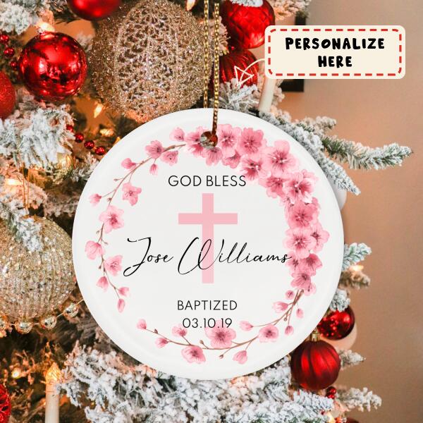 Baptism Ornament, God Bless Christening Ornament, Personalized Ornament, Custom Date Christened Ornament, Christmas Gift