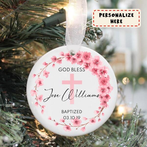 Baptism Ornament, God Bless Christening Ornament, Personalized Ornament, Custom Date Christened Ornament, Christmas Gift